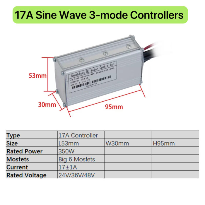 E-Bike Conversion Waterproof Controller 17A  24V/36V/48V, Sine Wave Controller - Image 2