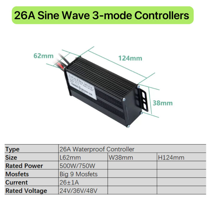 E-Bike Conversion Waterproof Controller 26A  24V/36V/48V, Sine Wave Controller - Image 3