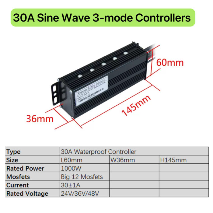 E-Bike Conversion Waterproof Controller 30A  24V/36V/48V, Sine Wave Controller - Image 2