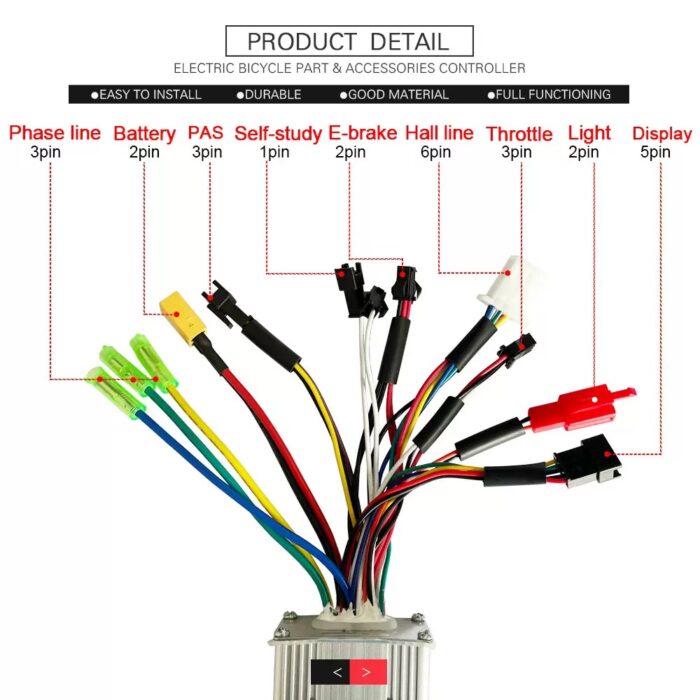 E-bike Controller for Motor 250W/350W, 24V36V48V-17A, Sine Wave Three-Mode Controller - Image 3