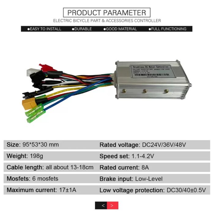 E-bike Controller for Motor 250W/350W, 24V36V48V-17A, Sine Wave Three-Mode Controller - Image 2