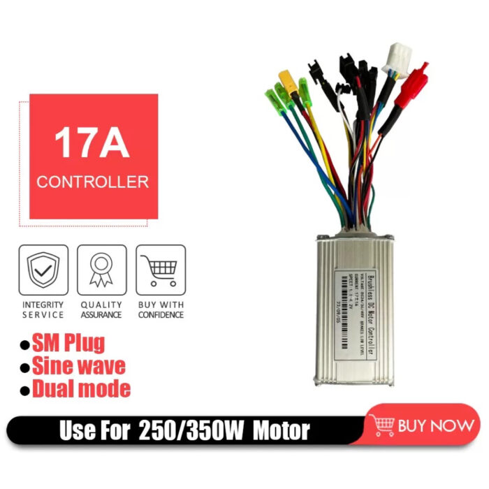 E-bike Controller for Motor 250W/350W, 24V36V48V-17A, Sine Wave Three-Mode Controller