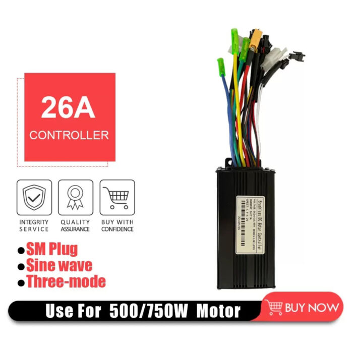 E-bike Controller for Motor 500W/750W, 24V36V48V-26A, Sine Wave Three-Mode Controller
