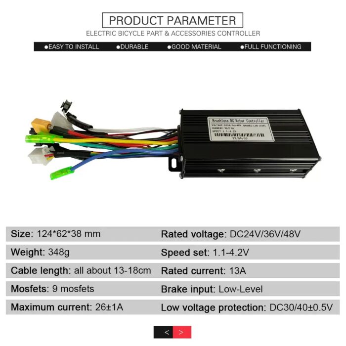E-bike Controller for Motor 500W/750W, 24V36V48V-26A, Sine Wave Three-Mode Controller - Image 2