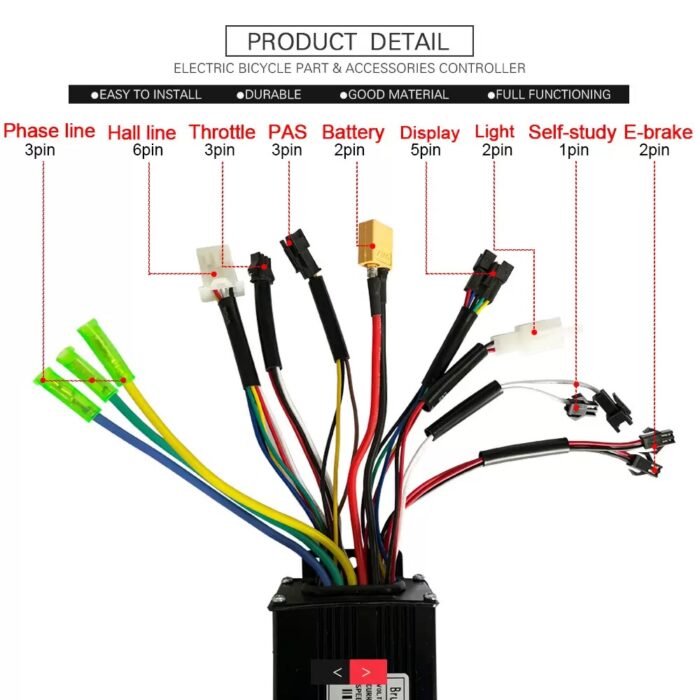 E-bike Controller for Motor 500W/750W, 24V36V48V-26A, Sine Wave Three-Mode Controller - Image 4