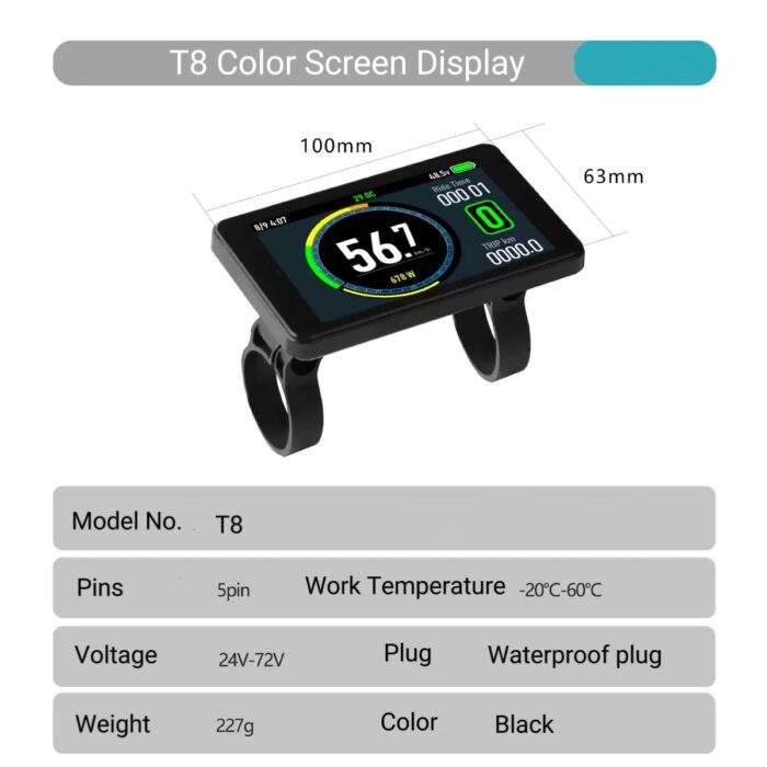 E-bike T8 Color LCD Display WP plug